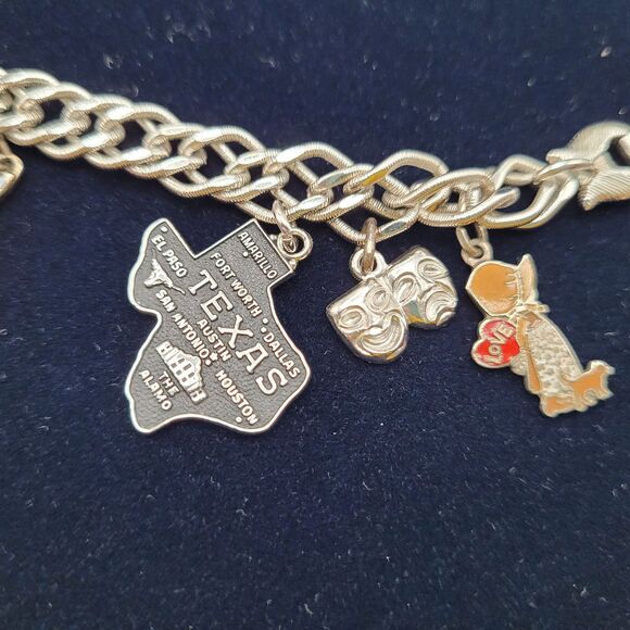 Monet Charm Bracelet, Texas, Holly Hobbie, Wells Sterling Masks, CAC Sterling - Picture 10 of 10